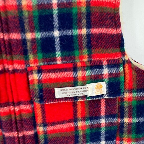 Vintage Wool Plaid Reversible Vest Red Tartan Sherpa Lined Outdoor (Fits S/M) - Picture 4 of 12